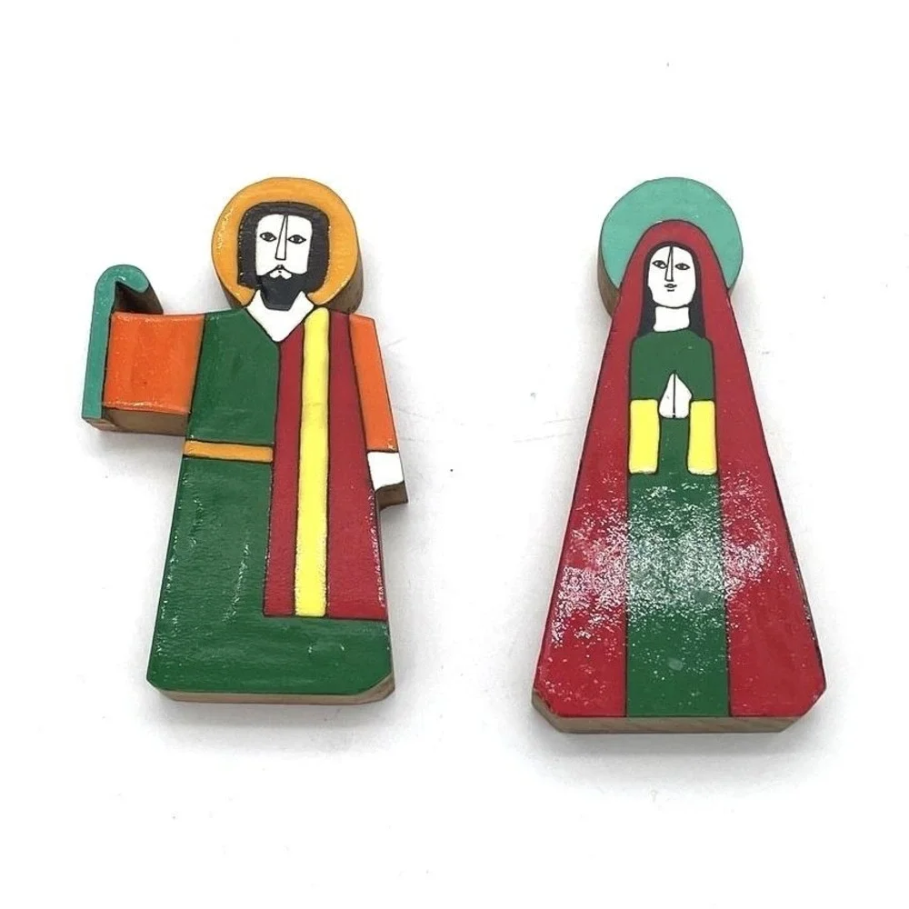 VTG Handmade Wooden Nativity Scene 11 Piece El Salvador Collectible Toy/Figurine